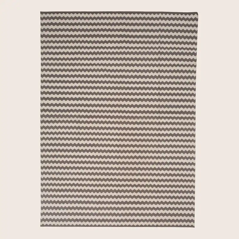 Brown and White Chevron Dhurrie Cotton Rug - 10' x 14'9