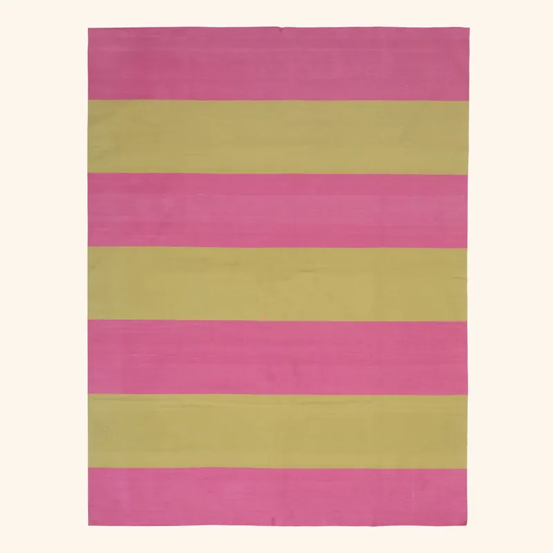 Pink & Green Flatweave Cotton Rug - 7'10" x 9'10"