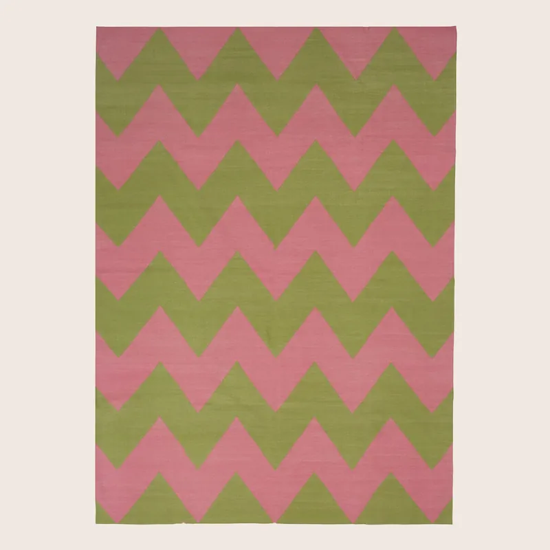 Pink & Green Chevron Cotton Rug - 10' x 14'