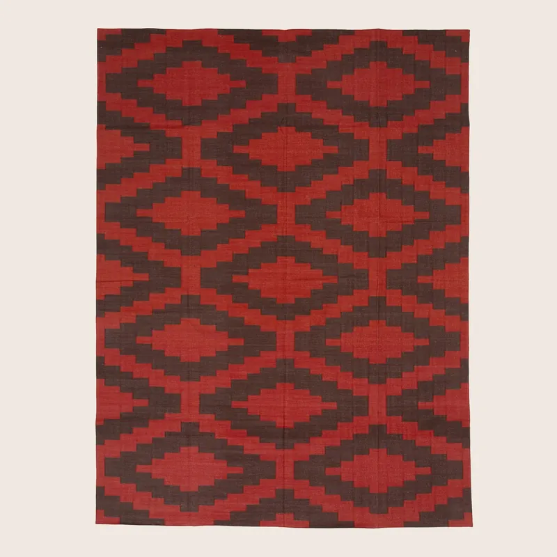Brown & Red Geometric Cotton Rug - 8'10" x 11'10"