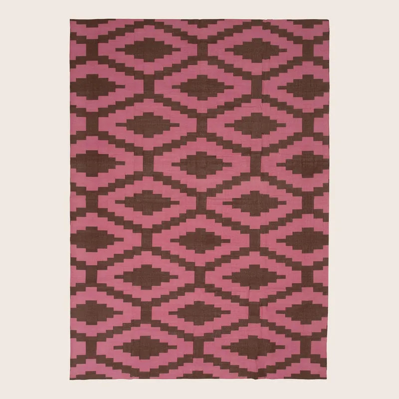 Pink & Brown Geometric Cotton Rug - 10' x 14'2