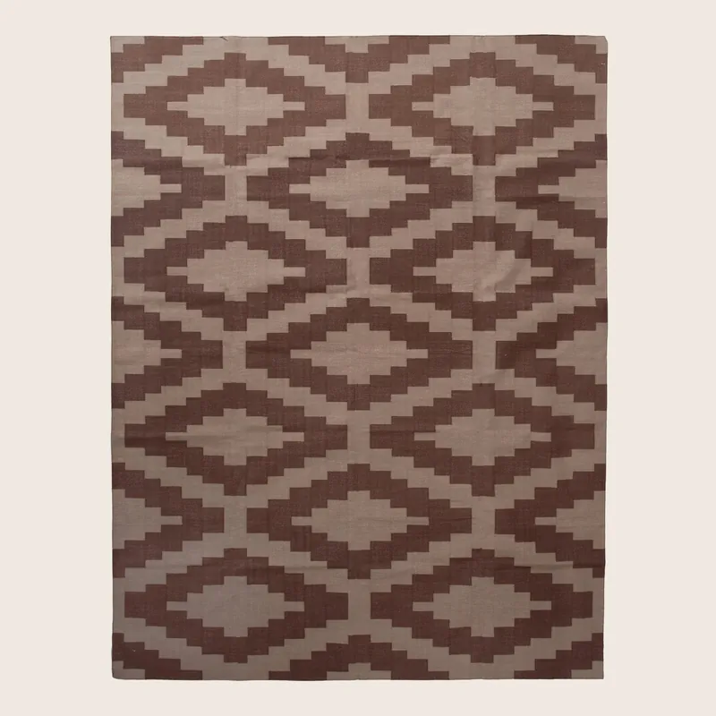 Cream & Brown Flatweave Cotton Rug - 8'1" x 11'1"