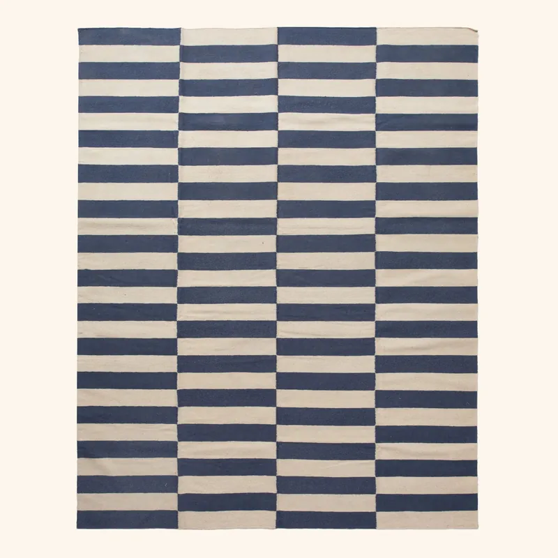 Blue Flatweave Wool Rug - 7'6" x 9'6"