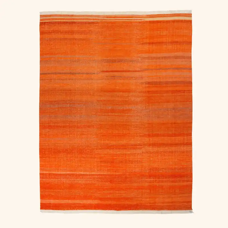 Orange Kilim Wool Rug - 10'11" x 14'