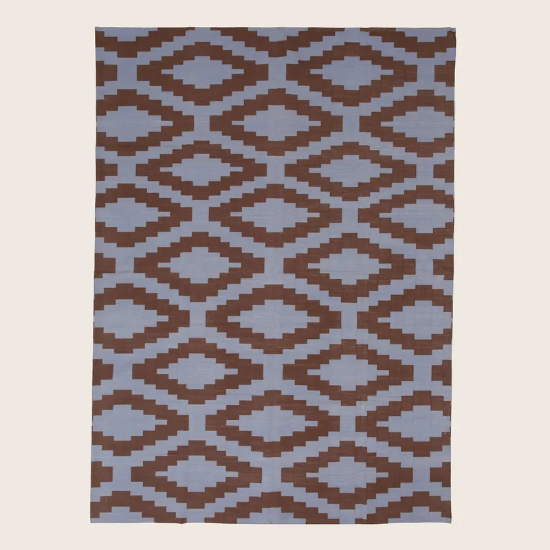 Blue & Brown Geometric Cotton Rug - 10' x 14'3"