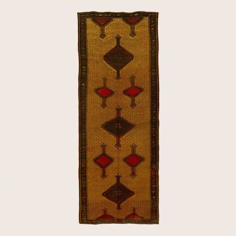 Yellow Vintage Traditional Wool Runner - 5'1" x 13'2"