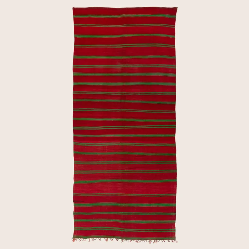 Red & Green Flatweave Wool Runner - 4'9" x 19'