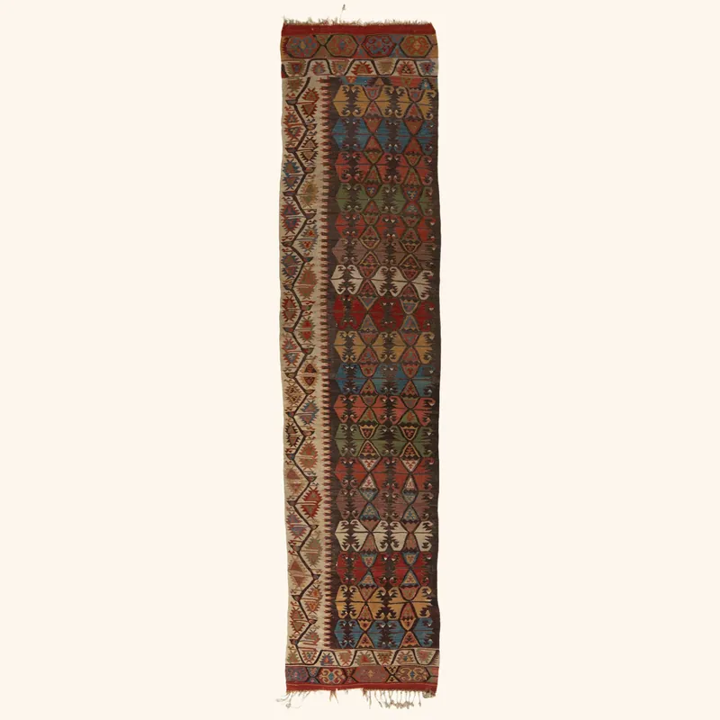 Multicolored Flatweave Wool Runner - 2'4" x 11'
