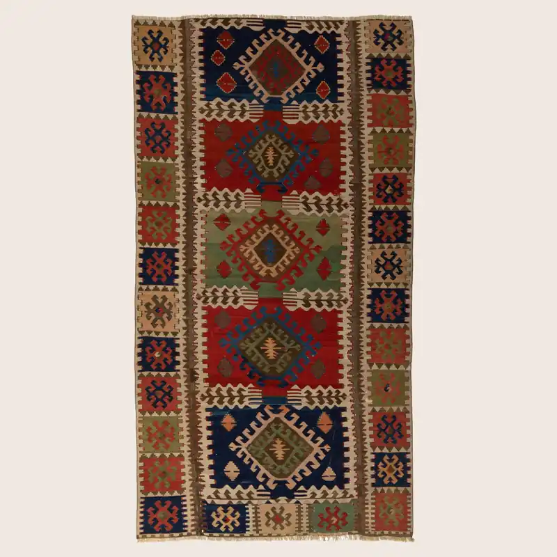 Multicolored Flatweave Wool Rug - 4'9" x 9'3"