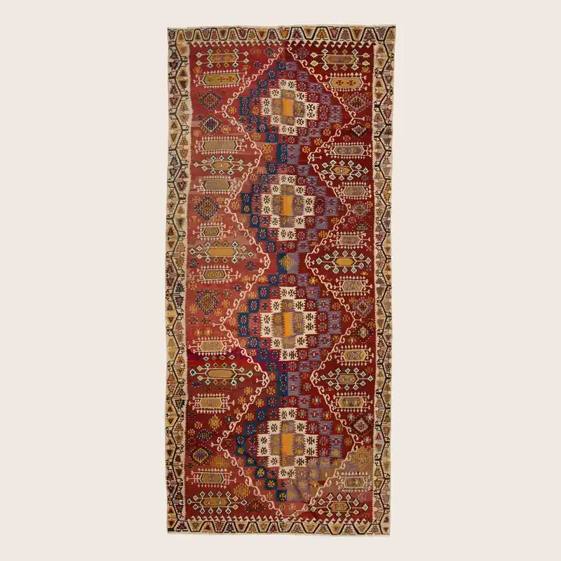 Multicolored Flatweave Wool Runner - 5'11" x 13'7"
