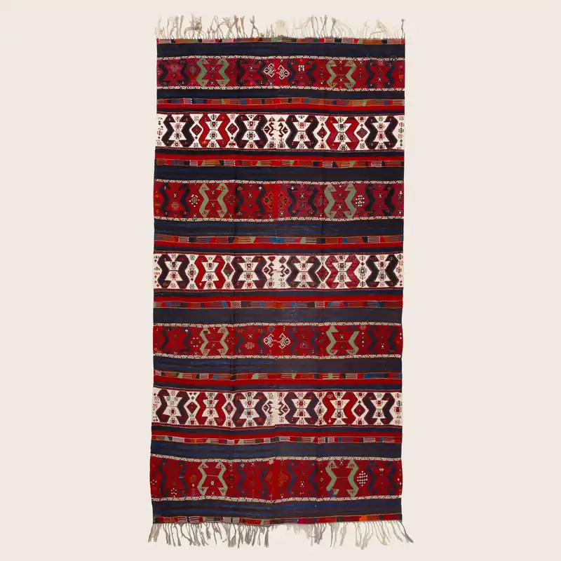 Red Vintage Anatolian Kilim Wool Runner - 6'3" x 12'10"
