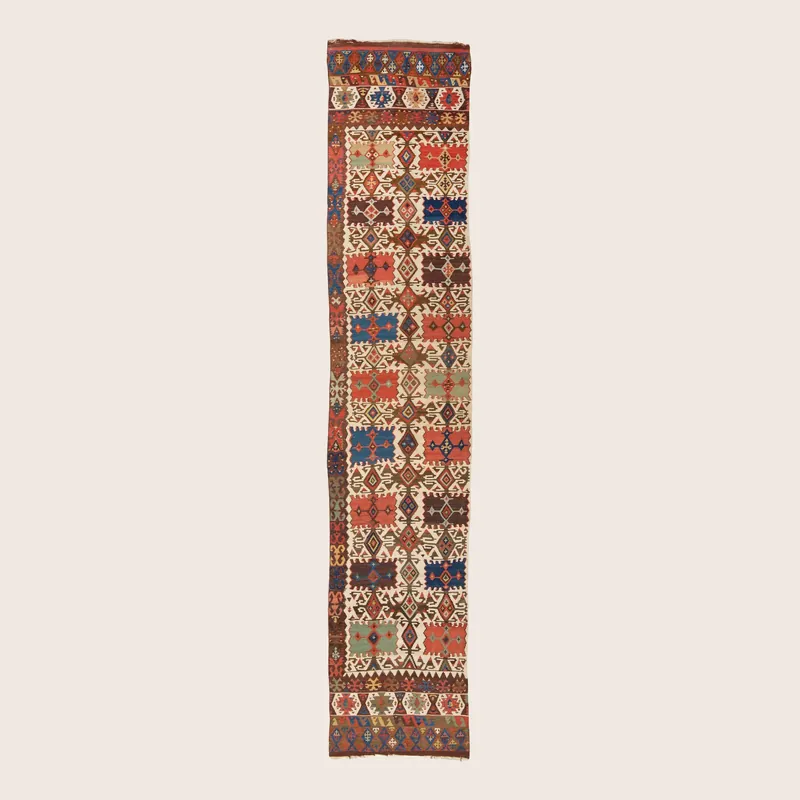 Multicolored Vintage Anatolian Wool Kilim Runner - 5'2" x 10'
