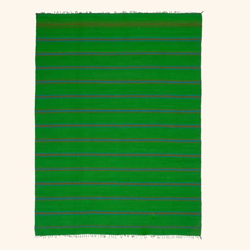 Green Stripe Flatweave Wool Rug - 8'x 11'