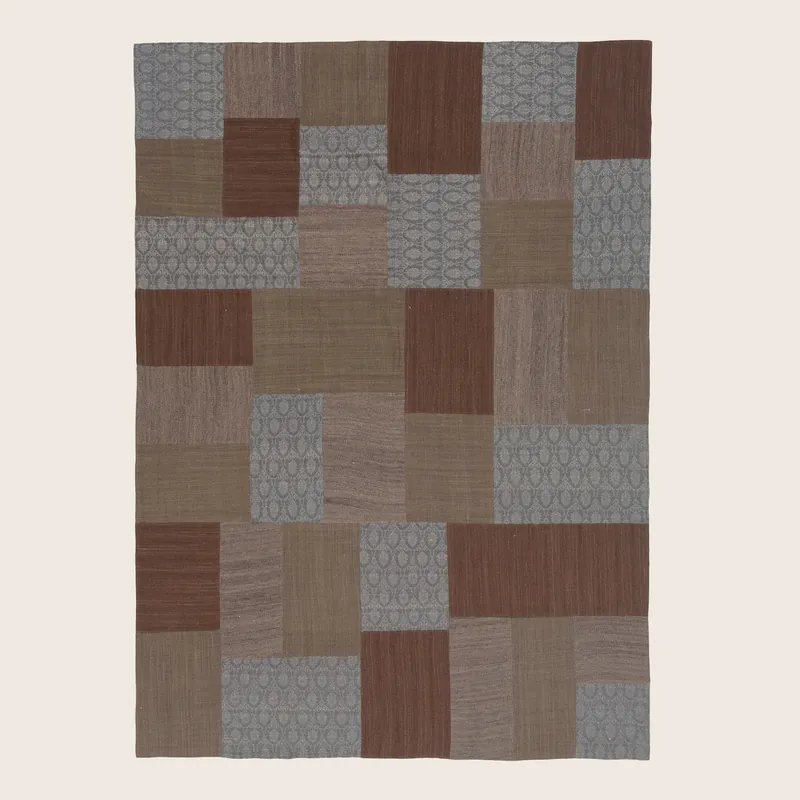 Brown Patchwork Wool Rug - 8'3" x 11'6"