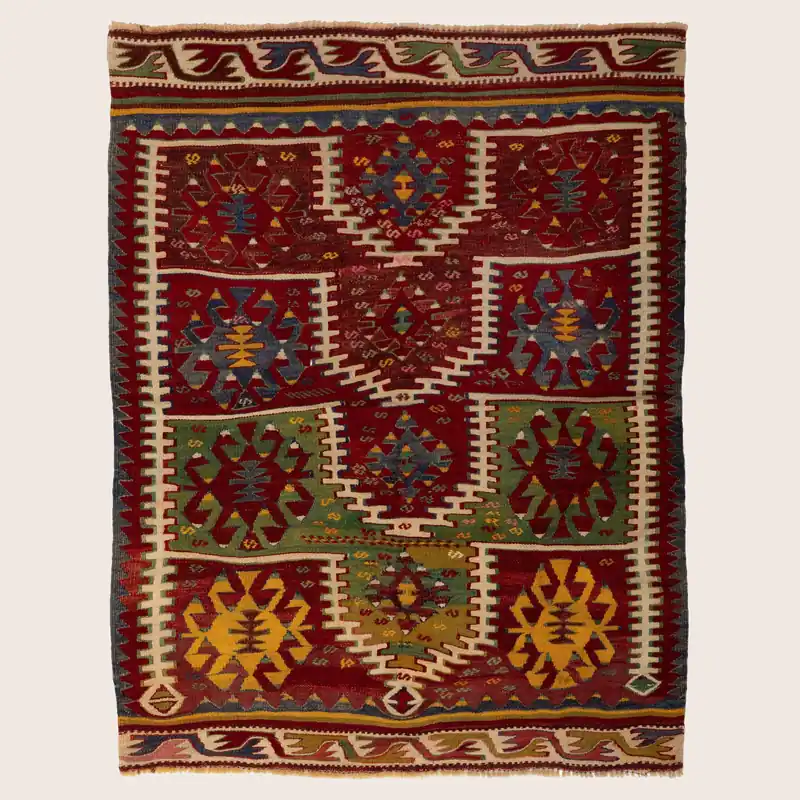 Multicolored Flatweave Wool Rug - 3'7" x 4'5"
