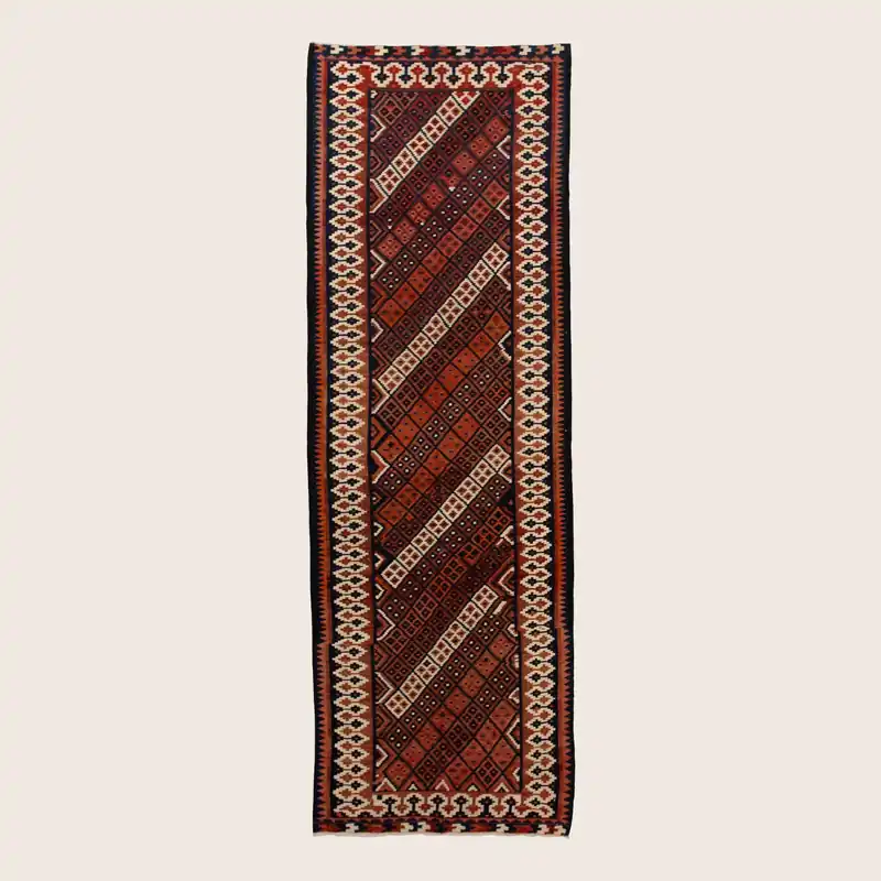 Red Vintage Flatweave Anatolian Wool Kilim - 4' x 12'