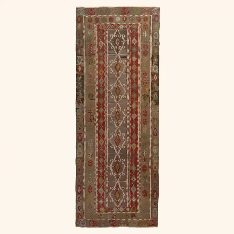 Multicolored Flatweave Wool Runner - 4'2" x 11'9"