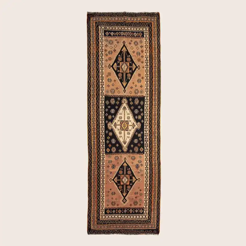 Brown Vintage Kilim Wool Runner - 5'1" x 14'7"