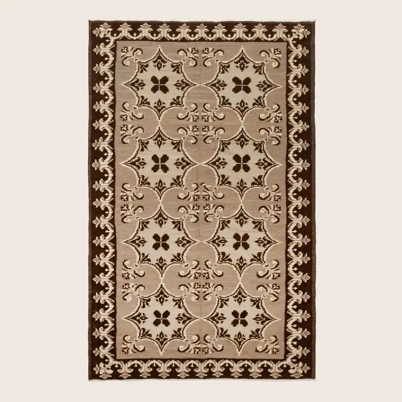 Brown Vintage Flatweave Kilim Wool Rug - 5'4" x 9'7"