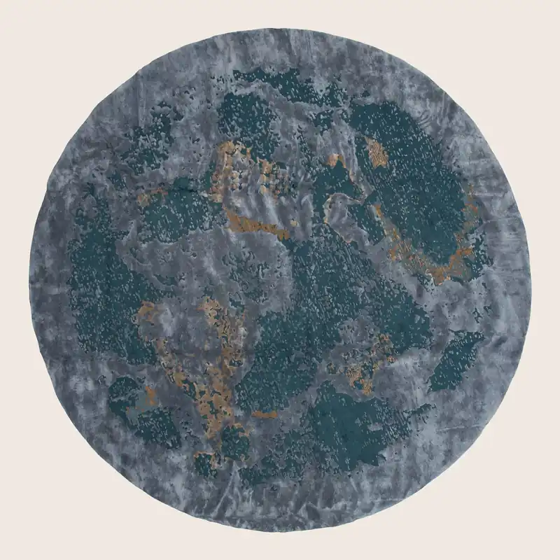 Grey & Teal Wool Rug - 15' Round