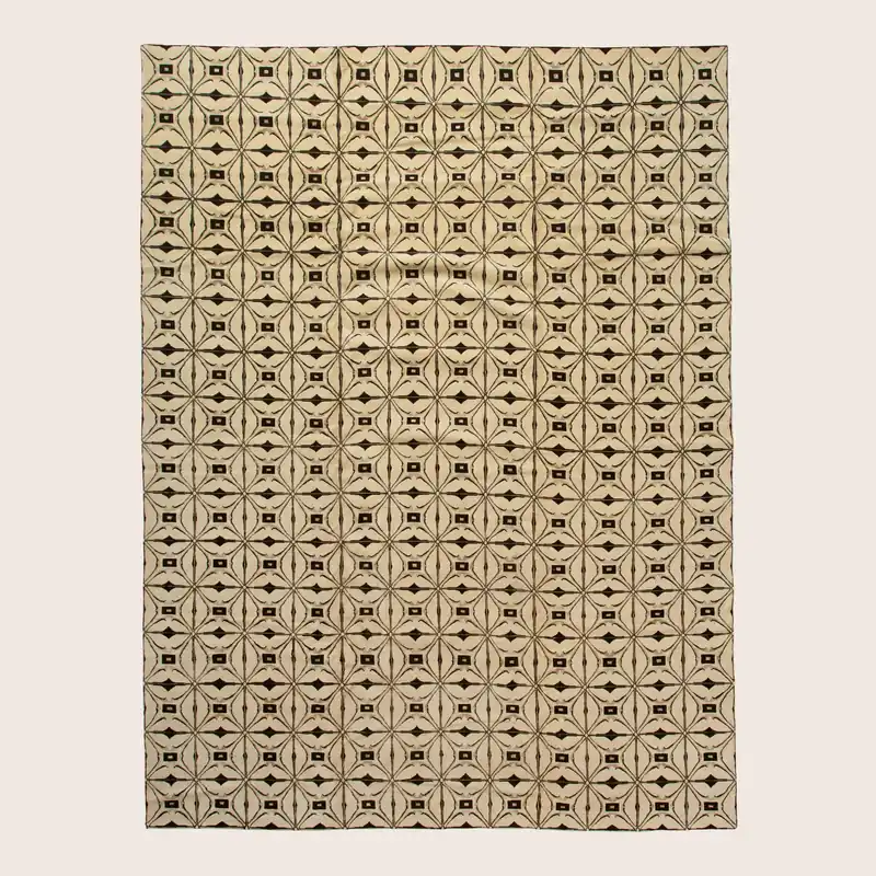 Beige Modern Tibetan Wool Silk Blend Rug - 12' x 16'