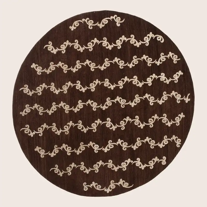 Brown Nu Vibrant Modern Tibetan Wool Silk Blend Rug - 8' Round