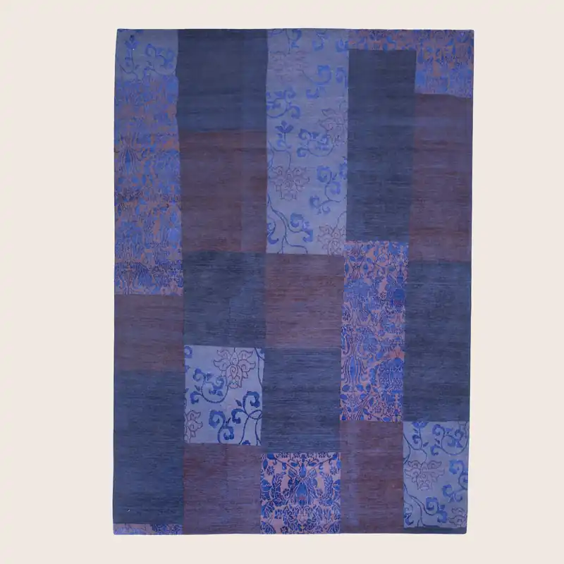 Purple Patchwork Contemporary Wool Silk Blend Rug - 10' x 14'2
