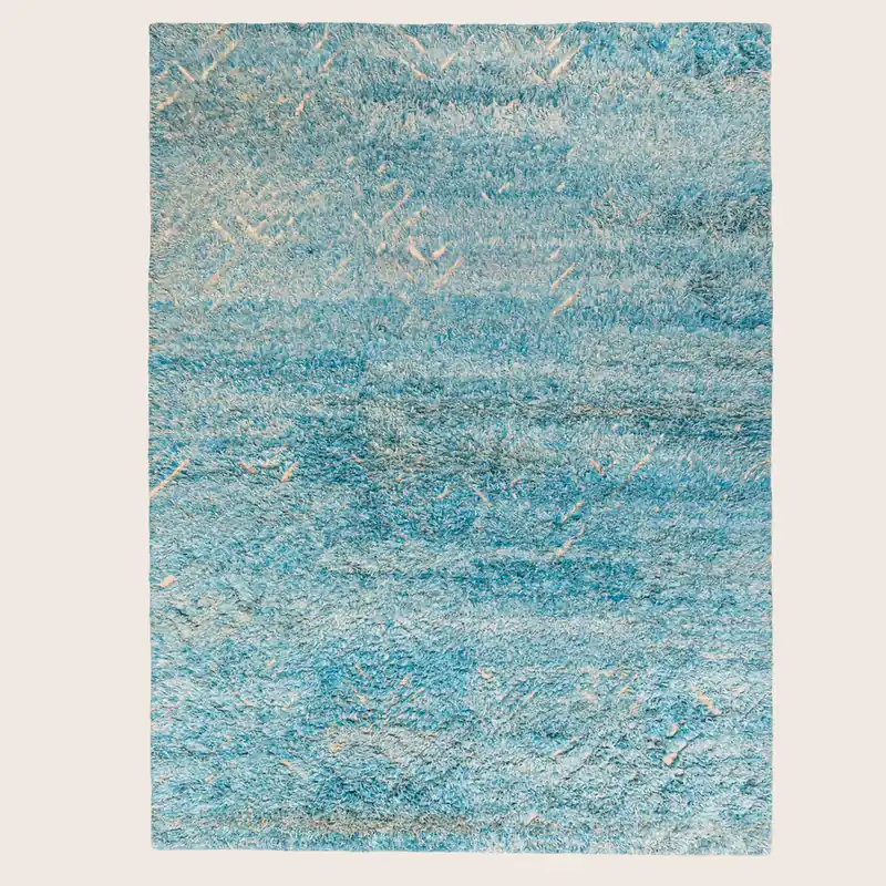 Blue Nu Vibrant Modern Tibetan Silk Rug - 9' x 11'11"