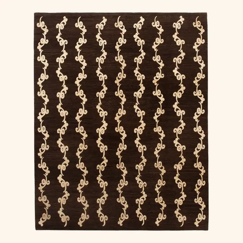 Brown Nu Vibrant Modern Tibetan Wool Silk Blend Rug - 8' x 10'