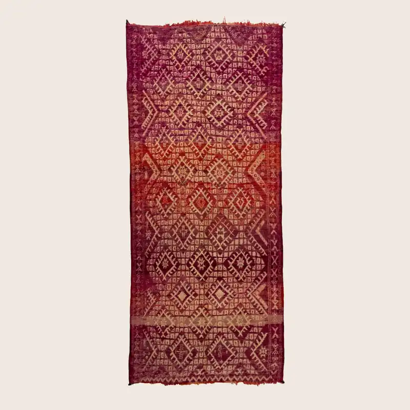 Pink Vintage Moroccan Wool Rug - 5'7" x 13'1"