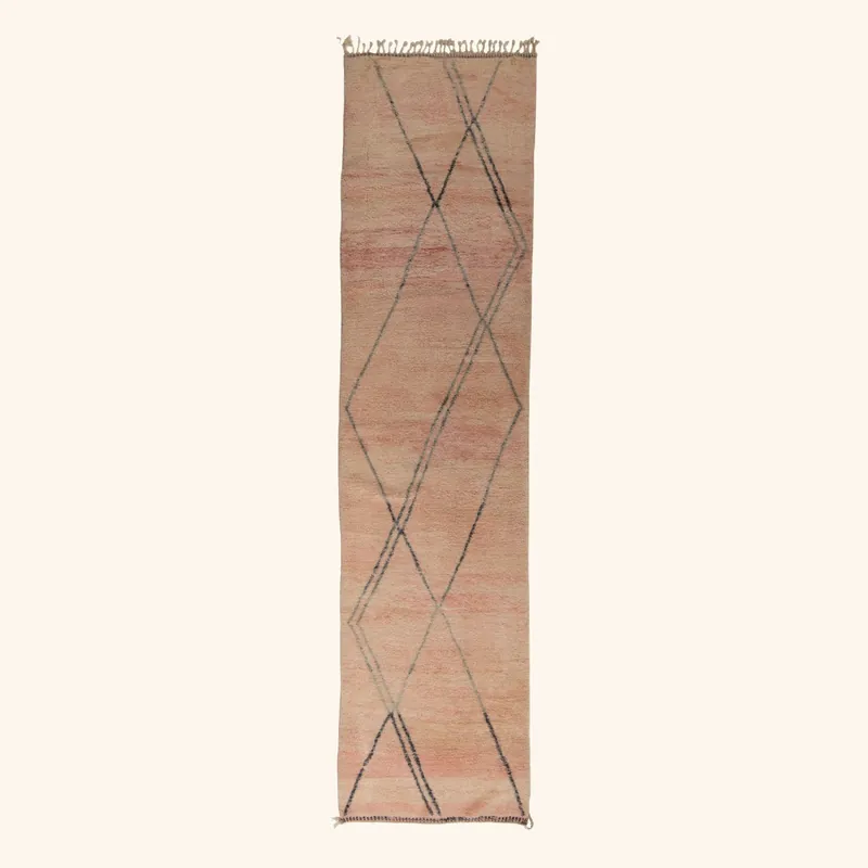 Pink Moroccan Wool Runner - 3'1" x 13'