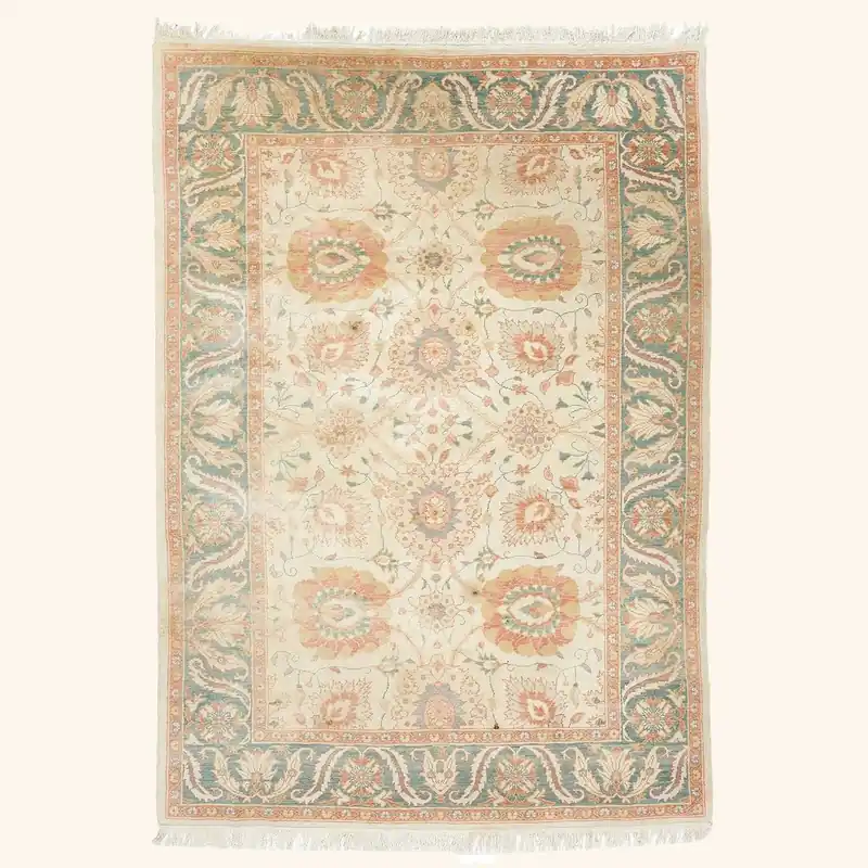 Beige Traditional Wool Rug - 6'7" x 9'5"
