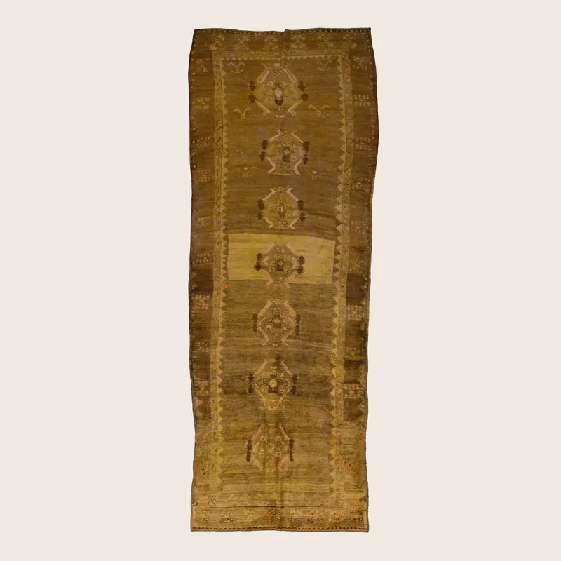 Yellow Vintage Samsara Wool Runner - 5'1" x 14'11"