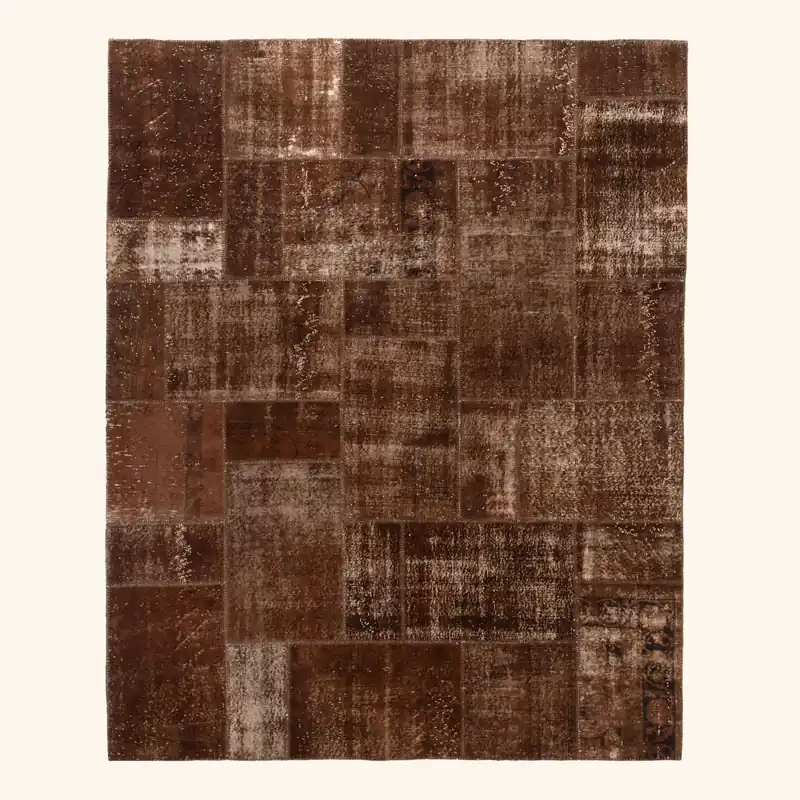 Brown Patchwork Wool Rug - 8'2" x 9'10"