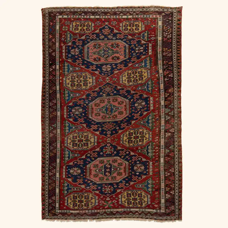 Red & Blue Antique Somak Wool Rug - 6'1" x 9'11"