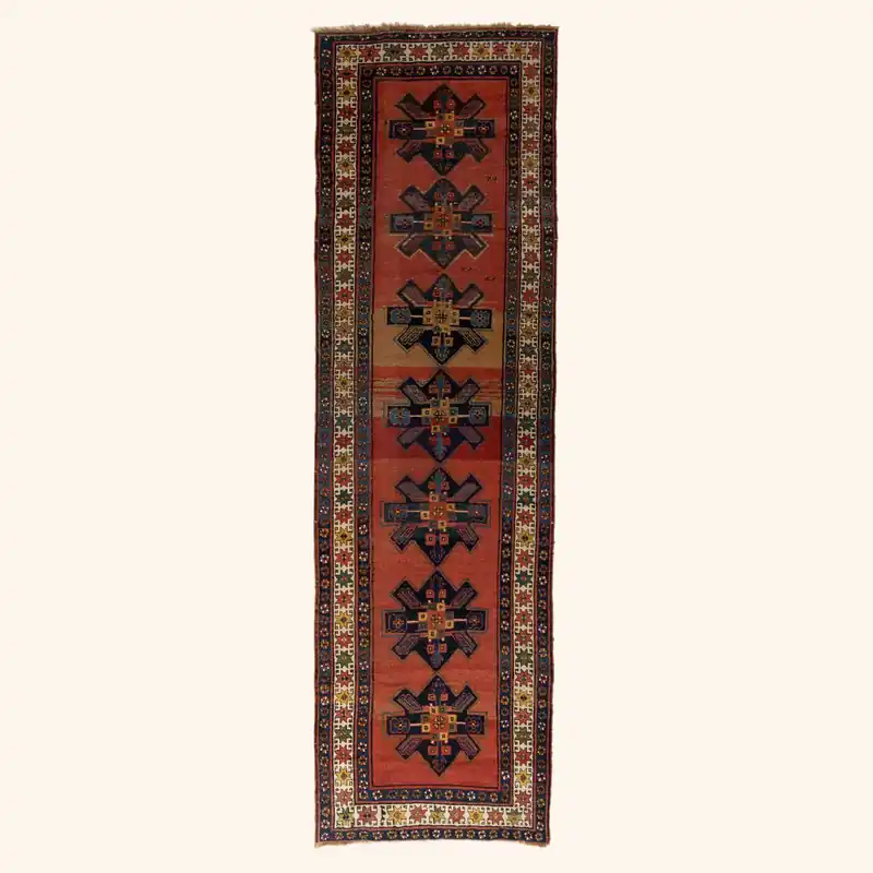 Red Traditional Wool Runner - 3'7" x 13'7"
