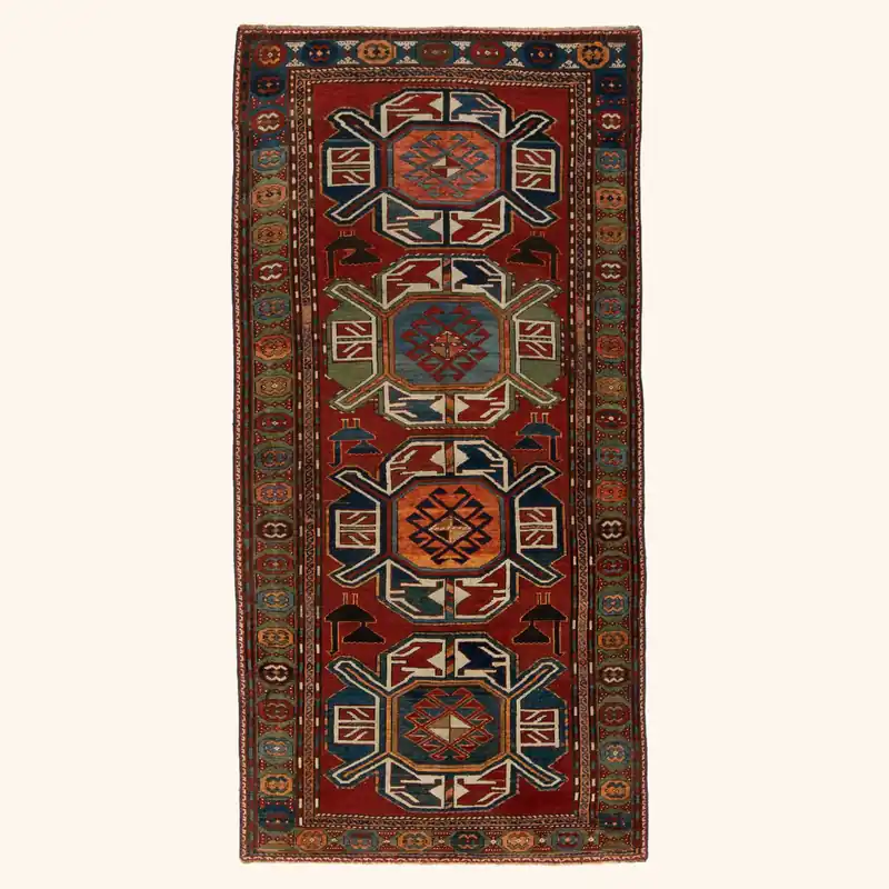 Red Traditional Wool Rug - 4'1" x 8'5"