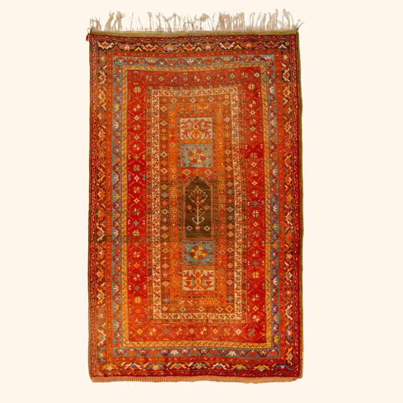 Orange Vintage Turkish Wool Rug - 4'9" x 7'6"
