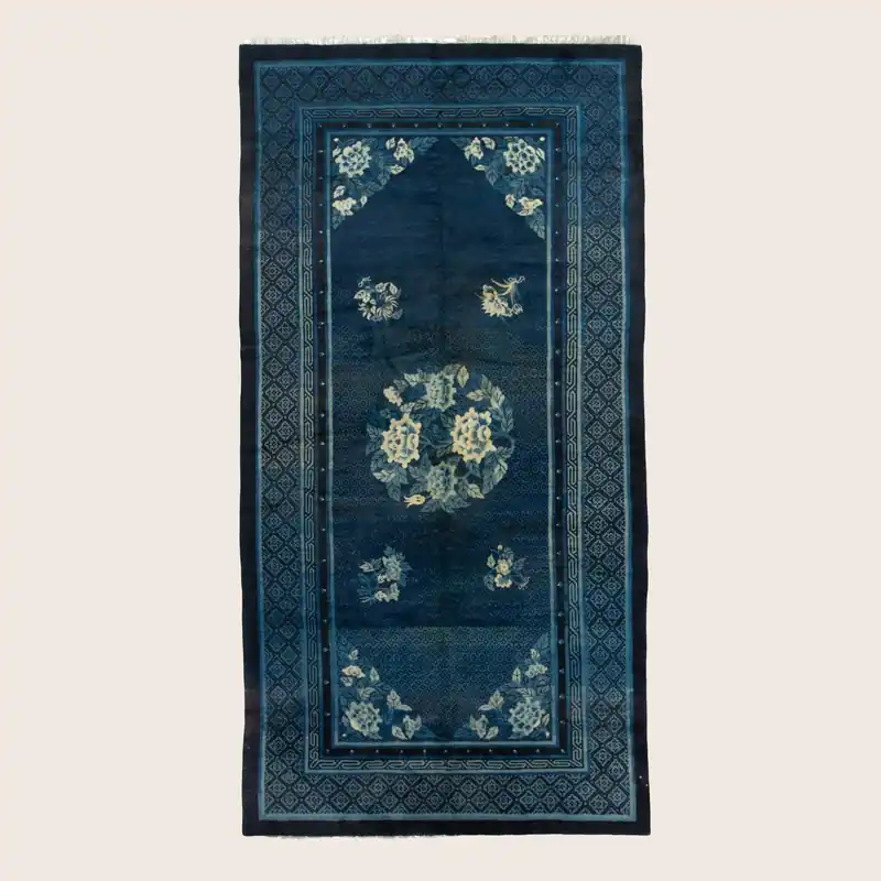 Blue Chinese Art Deco Vintage Traditional Wool Rug - 6'1" x 11'7"