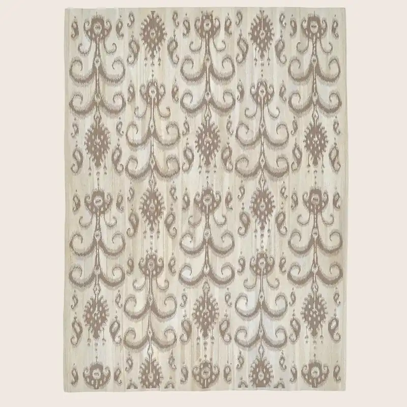 Beige Ikat Flatweave Wool Rug - 9' x 12'