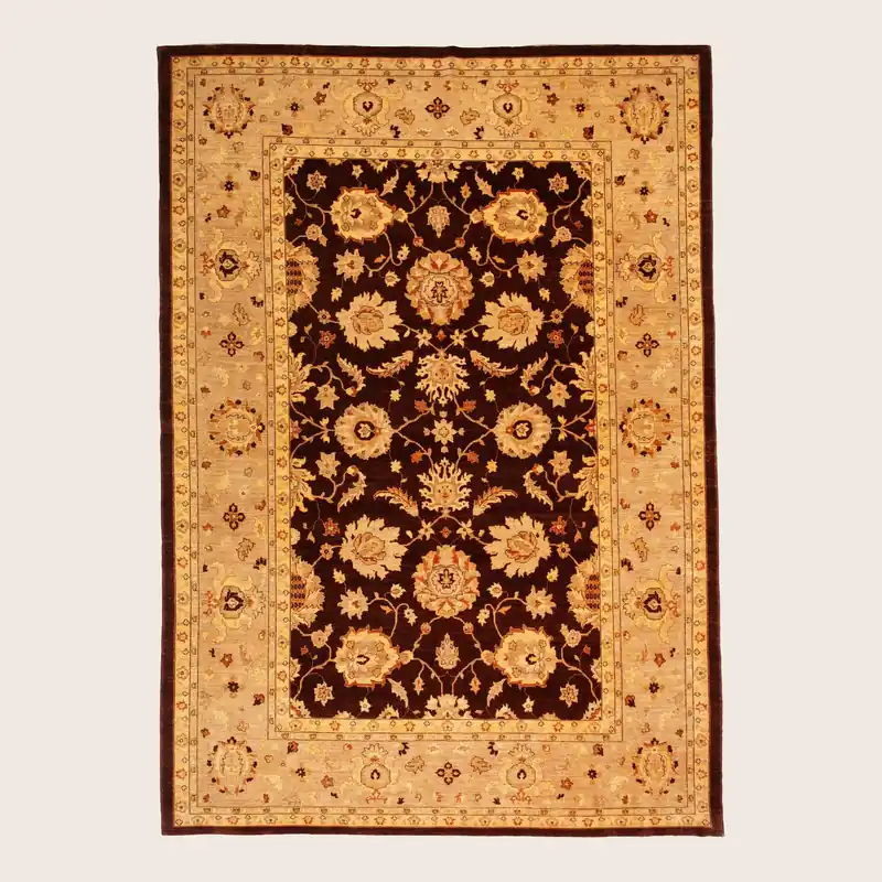 Brown Traditioanl Khyber Wool Rug - 9'10" x 13'10"