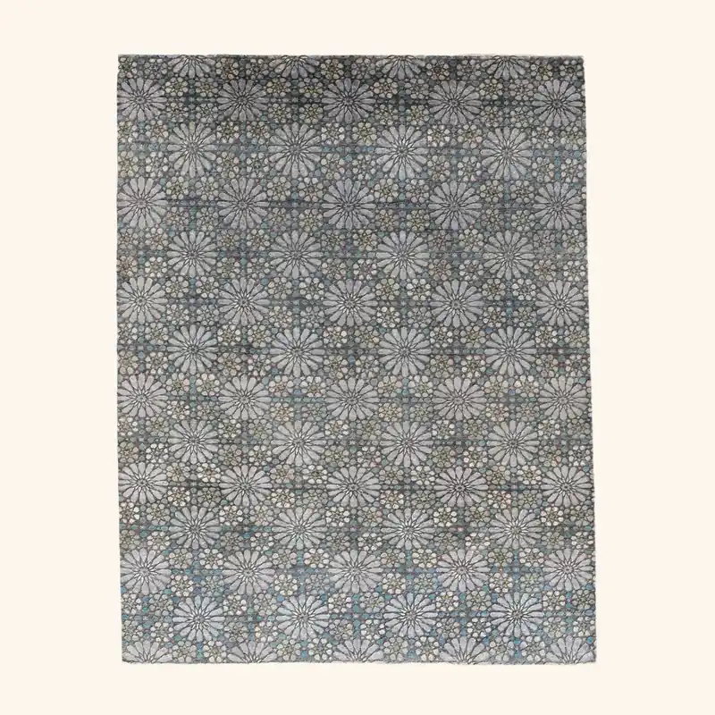 Blue Transitional Silk Rug - 9'1" x 11'7"