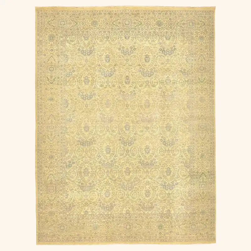 Yellow Traditional Wool Silk Blend Rug - 9' x 12'