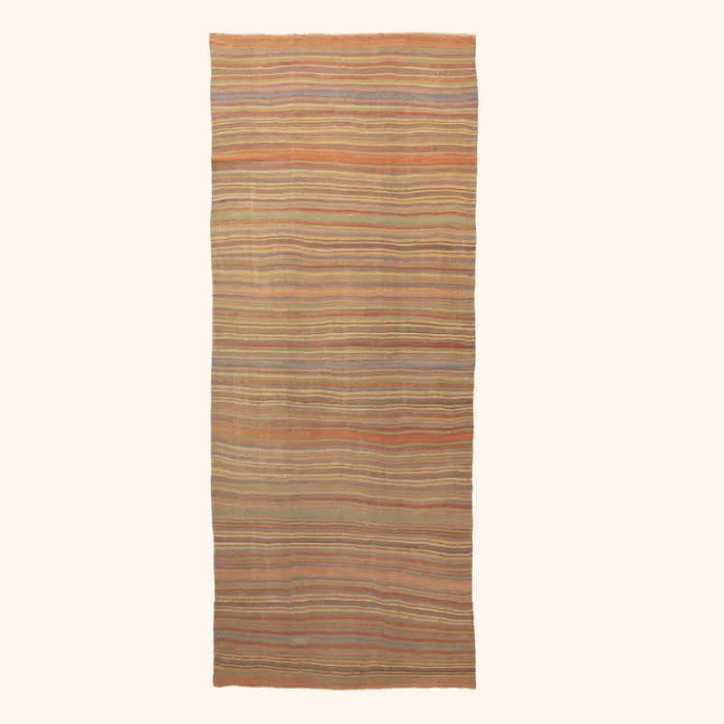 Brown Vintage Stripe Anatolian Wool Flatweave Runer - 5'1" x 13'6"