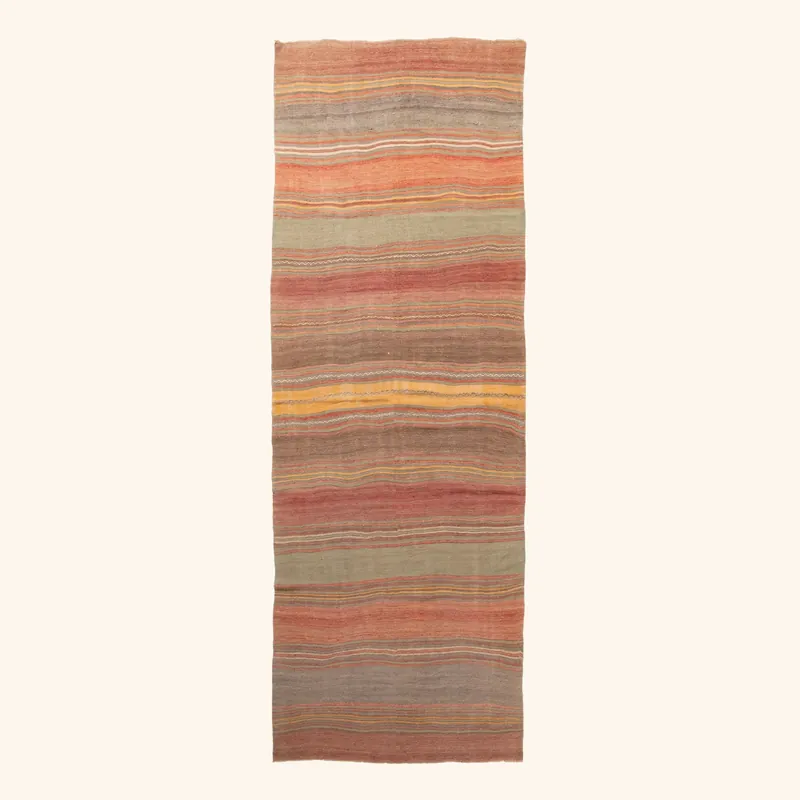 Multicolored Stripe Vintage Flatweave Anatolian Wool Runner - 4'9" x 14'7"