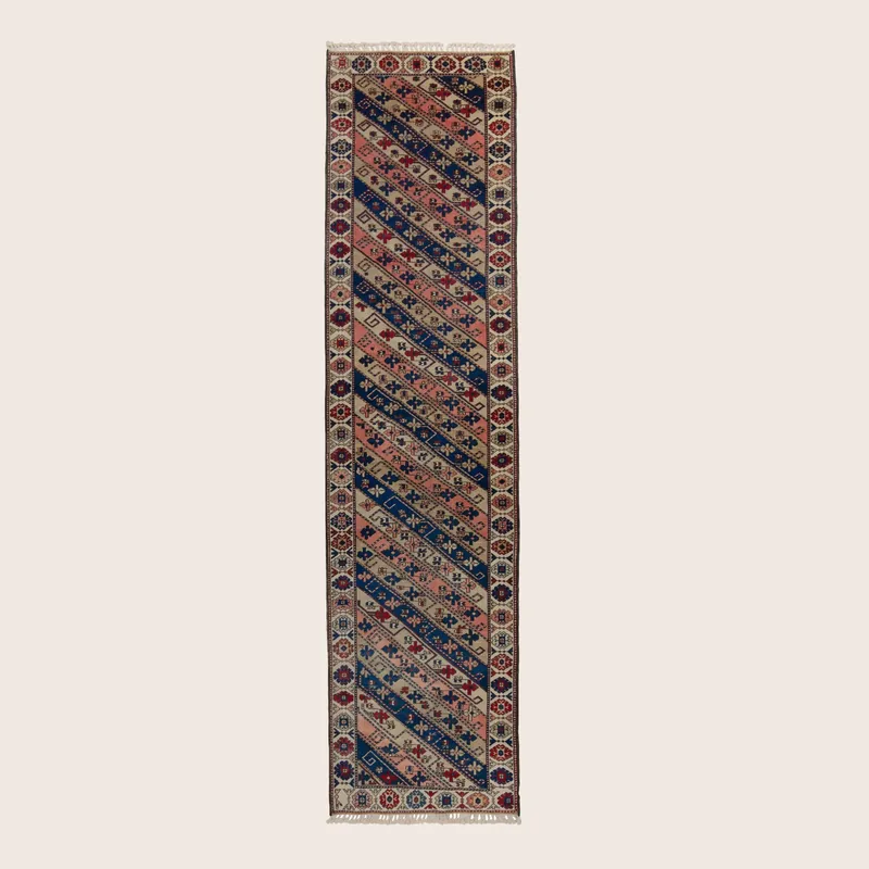 Multicolored Traditional Wool Runner - 3' x 12'