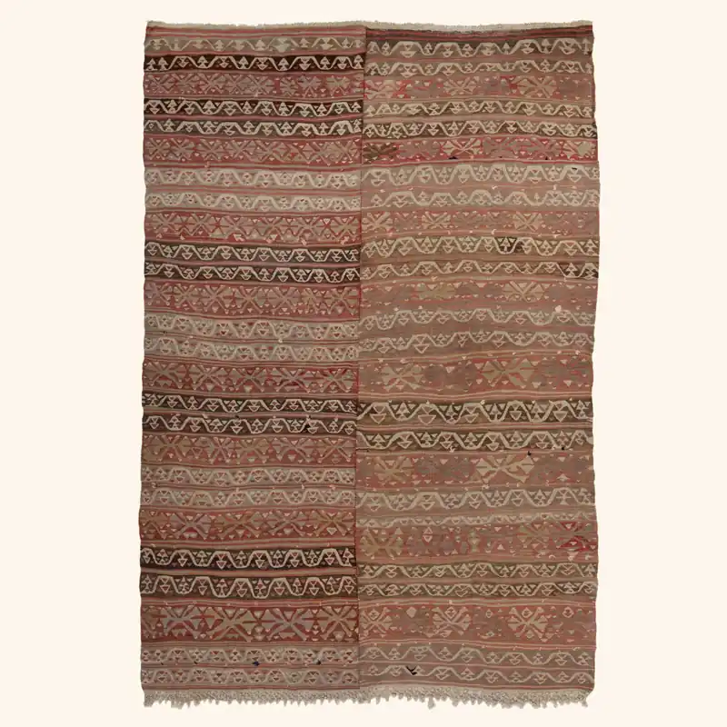 Brown Antique Traditional Wool Rug - 5'6" x 8'