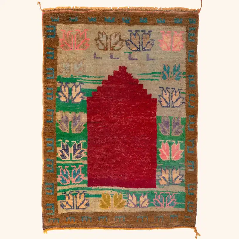Multicolored Traditional Vintage Wool Rug - 3'4" x 4'9"
