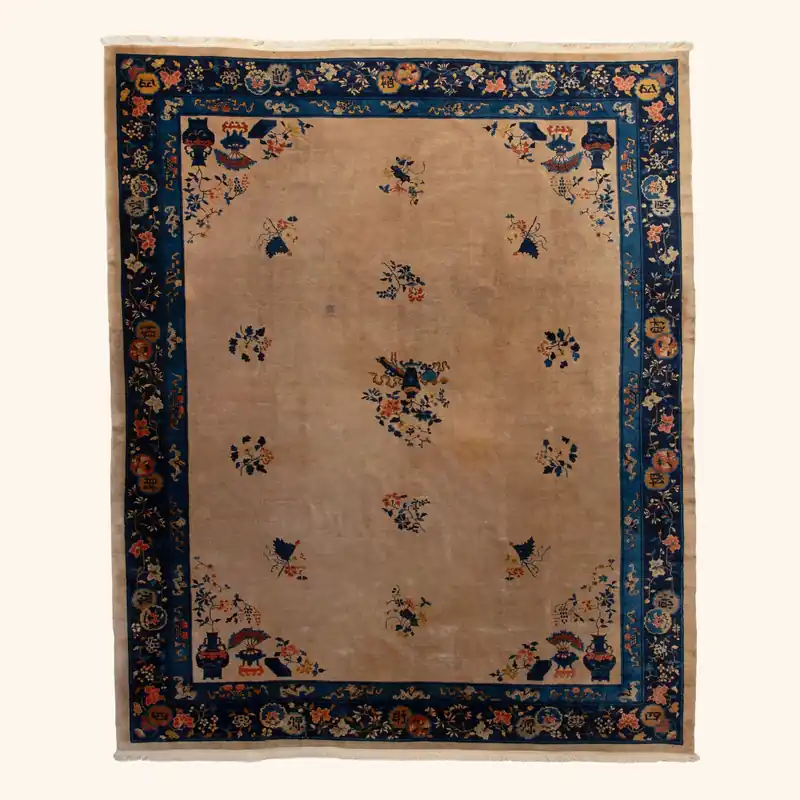 Beige Art Deco Vintage Traditional Rug - 10'3" x 12'3"