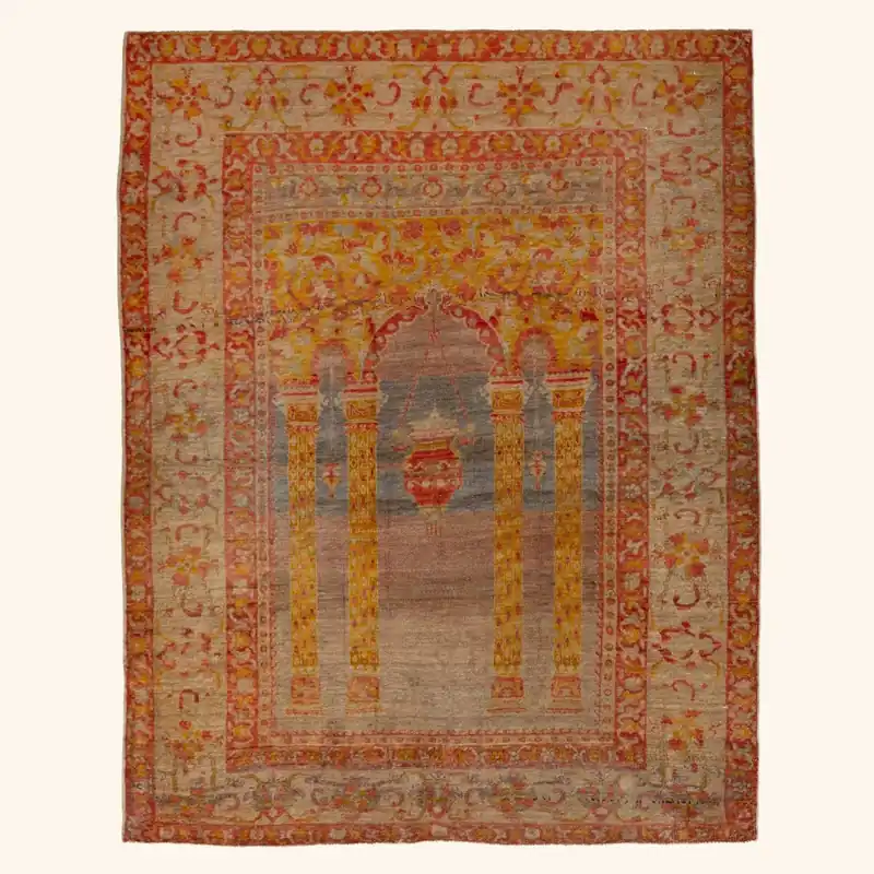 Orange Vintage Traditional Anatolian Wool Rug - 4'5" x 5'4"